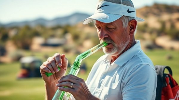 Golf tournament participant using bong, legal consumption.