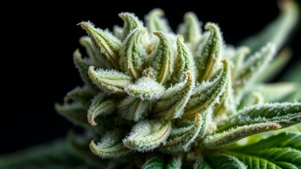 Frosty cannabis bud with trichomes for Christmas strains.