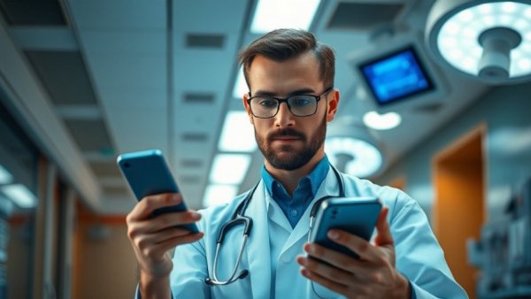 Medical professional checking updates on smartphone in hospital for Fellowship Match Day 2025 Rheumatology Results.