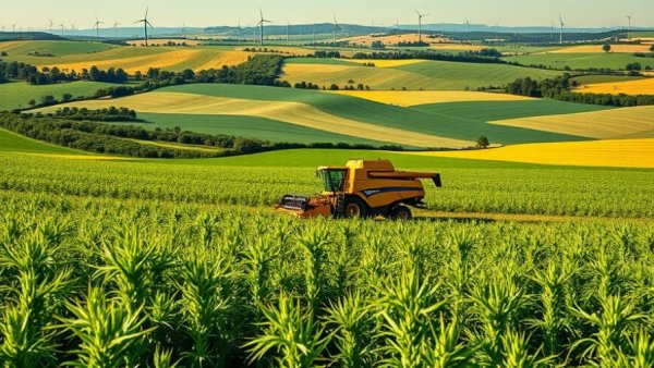 Hemp THC ban enforcement depicted with a harvester in a lush hemp field.