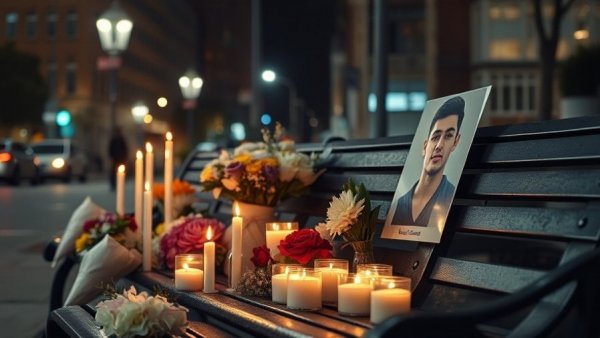 Phoenix gun violence victims memorial with candles and a portrait.