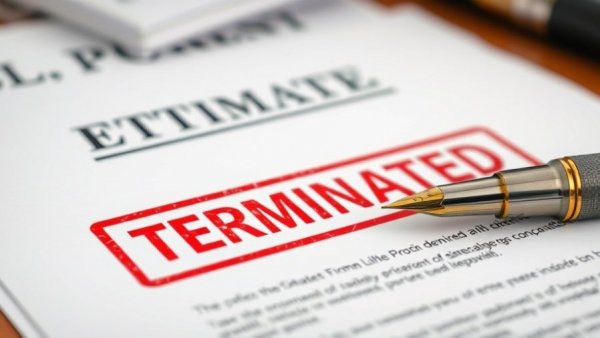 Termination document with red stamp 'TERMINATED' for unauthorised absence