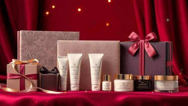 Best Beauty Gifts from Ulta: Elegant gift sets on burgundy.