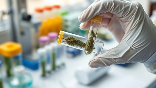Cannabis industry news: scientist examining cannabis samples in a lab.