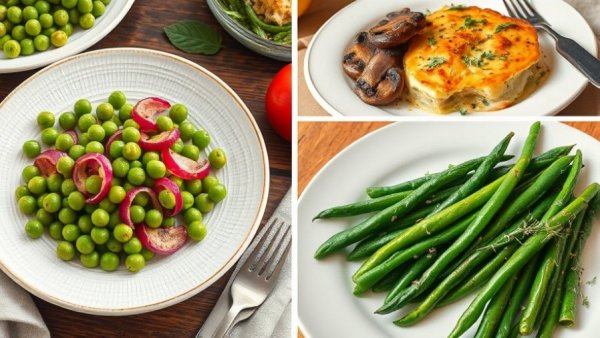 Aesthetic collage of French holiday side dishes with rich textures and colors.