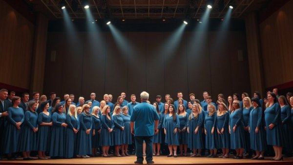 Holiday Magic Concert choir group in blue on stage.