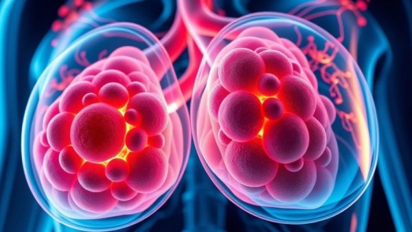 3D model of breast anatomy showing cancer cells, illustrating tucatinib benefits in HER2-positive breast cancer treatment.
