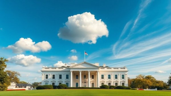 White House with cloud resembling cannabis leaf in the sky