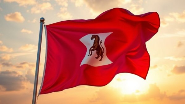 Alabama state flag at sunrise, symbolizing progress and hope.