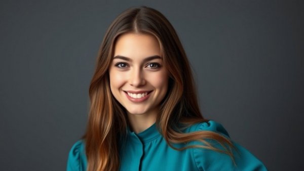 Smiling young woman in teal blouse with brown hair, cannabis industry state laws.