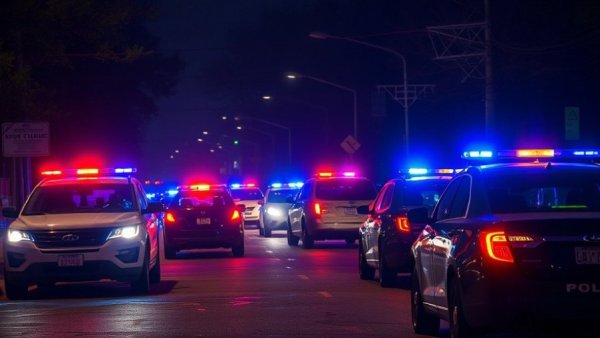 Bondi Beach Terror Attack scene at night with flashing police lights.