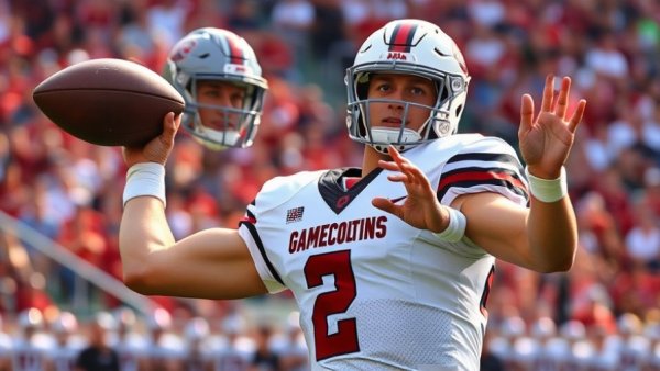 Gamecocks quarterback in action preparing to pass.