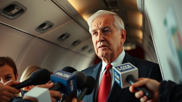 Cannabis industry news discussion with a suited man on a plane.