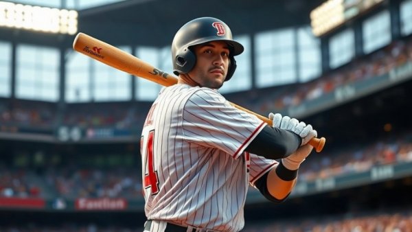 Professional baseball player holding a bat on the field, ready to play.