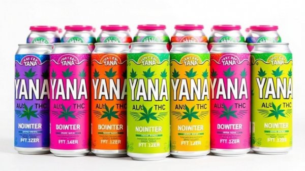 Colorful YANA Wellness THC drinks stylishly displayed in a studio.