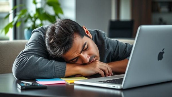 Oveporexton improves cognitive symptoms in narcolepsy; man asleep at desk.