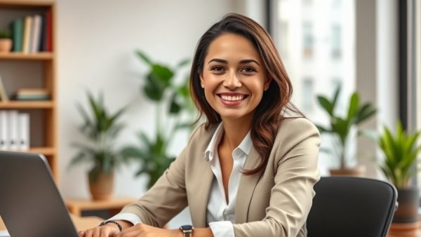 Confident businesswoman in office, representing Osaic advisor growth.