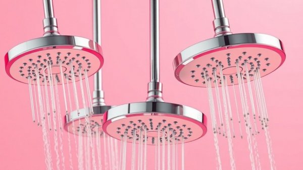 Elegant modern showerheads with vibrant metallic finishes showcasing filtered showerhead benefits.