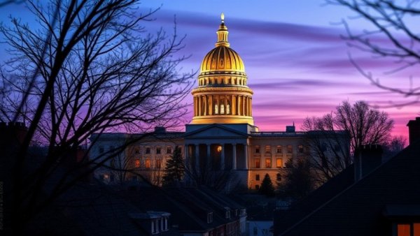 New Jersey State Capitol dome at twilight, hemp THC beverages New Jersey.