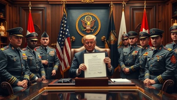 Military officials with leader in formal setting, cannabis industry news context.