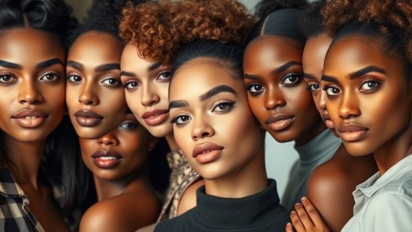 Collage highlighting 2025 beauty trends with diverse hairstyles and makeup.