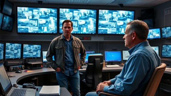 Control room scene with sheriff monitoring multiple screens during Netflix jail experiment.