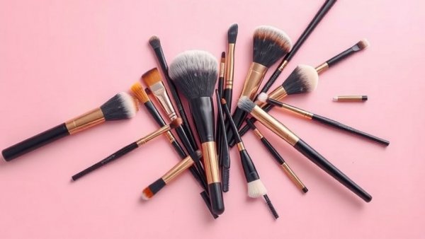 Three best eye shadow brushes on pink background.