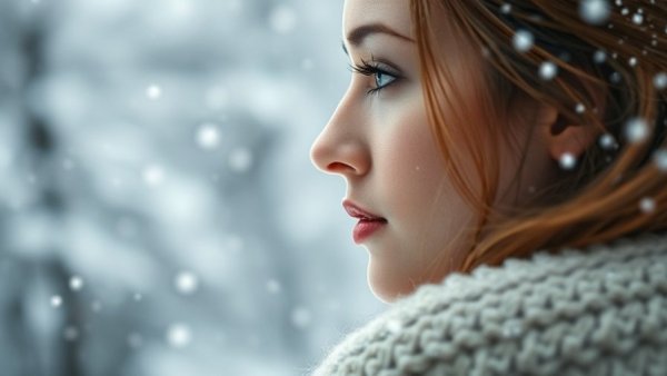 Winter beauty techniques image with woman against snowy backdrop.