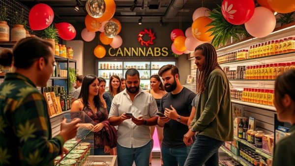 Exploring cannabis culture in Los Angeles shop, lively atmosphere.