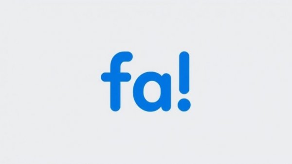 Blue letters 'fa!' on gray background, minimalistic design.