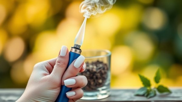 Close-up of clean torch innovation held near a glass smoking device.