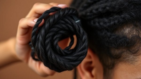 Detailed view of curly hair pattern being stretched, showing texture