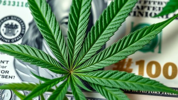 Cannabis leaf on hundred-dollar bill representing cannabis industry news.