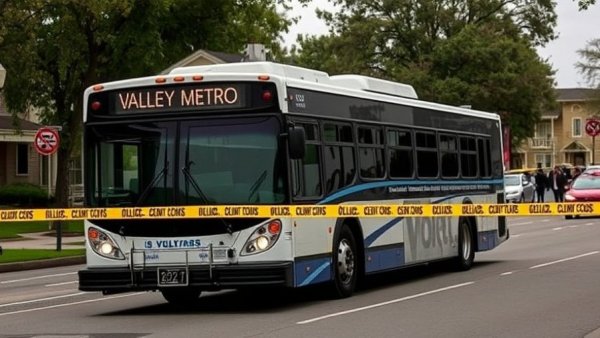 Valley Metro bus at a secured crime scene with police tape.