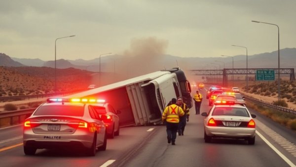 Truck accident I-10 Buckeye showing overturned truck and police response.