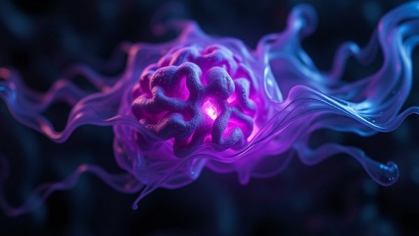 Artistic concept of pineal gland aging with organic shapes and hues.