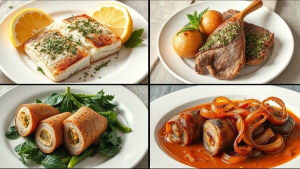 Elegant recipes for New Year's Eve in a gourmet dish collage.