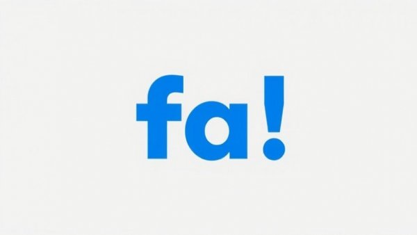 Bold blue 'fa!' symbol on gray background, modern and simple design.