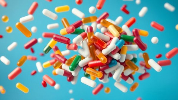 Colorful pills and capsules represent UK drug approvals 2025.