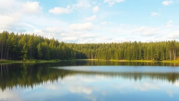 Peaceful Big Island Lake landscape with tranquil forest and lake.
