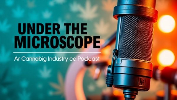 Podcast cover on cannabis industry compliance with teal backdrop.