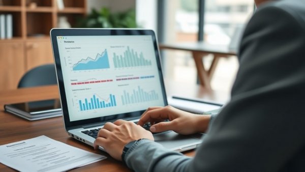 Analyzing financial data for cannabis industry news in modern office.