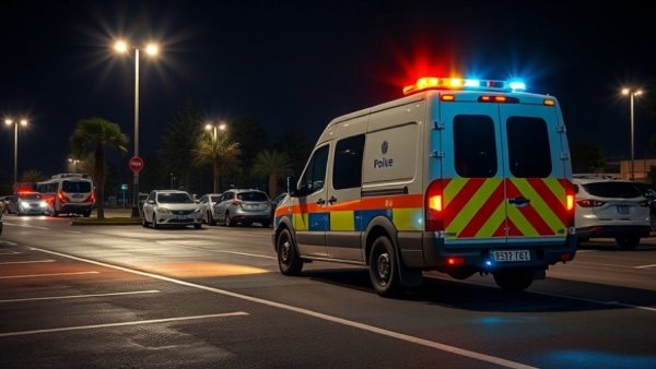 New Year's Eve DUI enforcement with police trucks parked for traffic control.