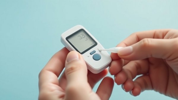 Hands using glucose meter for Finnish diabetes care.