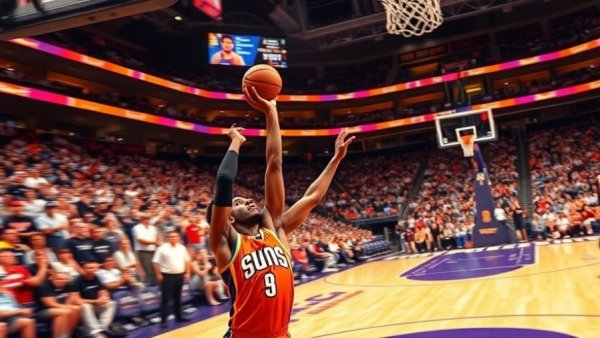 Phoenix Suns player during intense basketball game, aiming for a victory.
