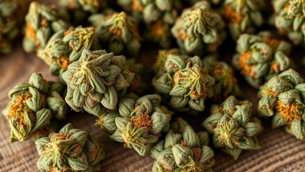 Emerging CBD flower strains close-up with fine details.