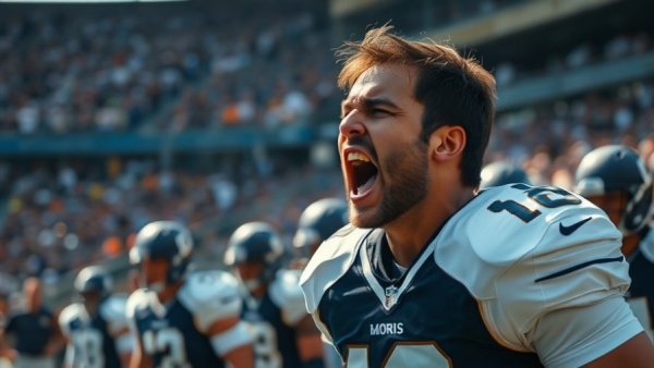 Football player passionately cheering during a game.
