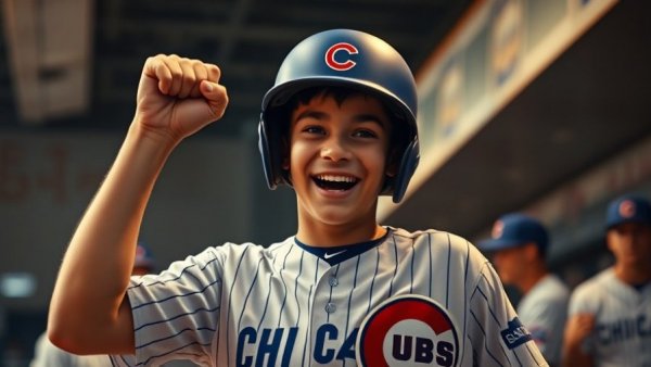 Cubs player celebrating in dugout, illustrating team spirit.
