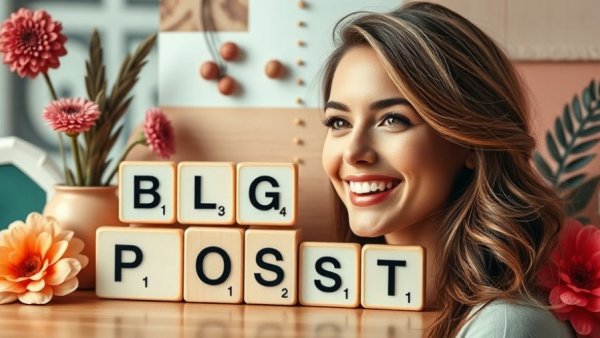 Modern beauty collage featuring woman and blog post theme.