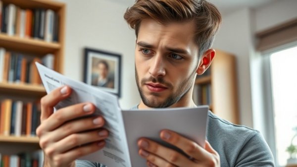 Young man examines medication leaflet and pill, Z-drug addiction warnings context.